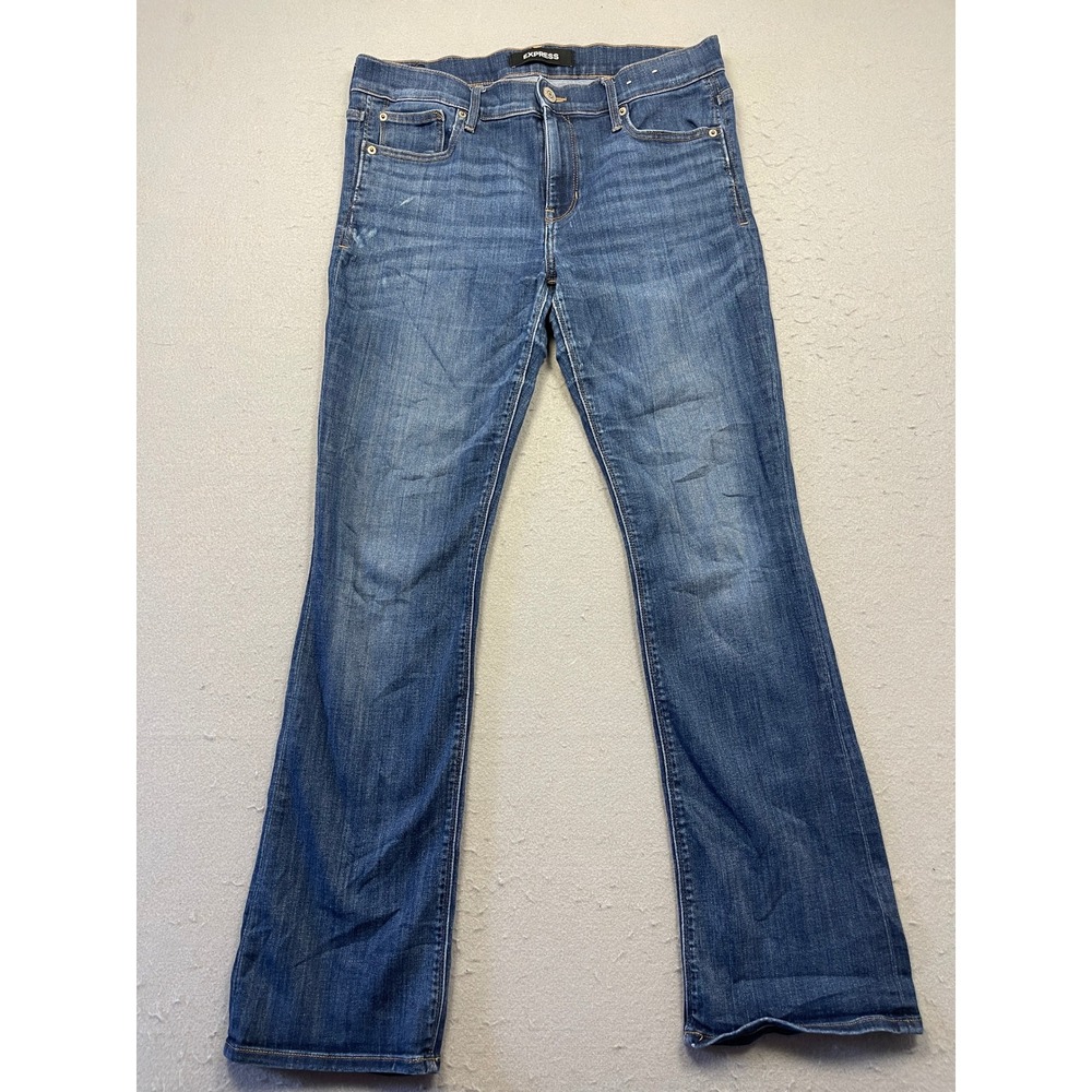 Express Barely Boot Mid Rise Stretch Denim Blue Jeans 8R W33 Womens